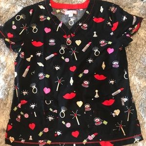 Adorable Koi “glamorous” print scrub top